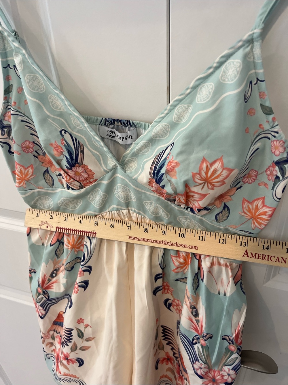 Cupshe women’s small NWT Mint & Cream V-Neck tropical boho print romper - Picture 7 of 12